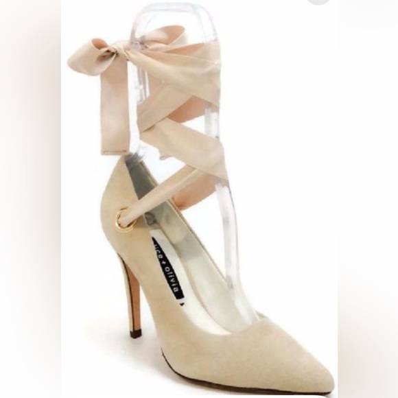 Alice‎ + Olivia Dominique Suede Heel Pointed-Toe Ribbon Tie Size 9.5 NWOT - Picture 2 of 6